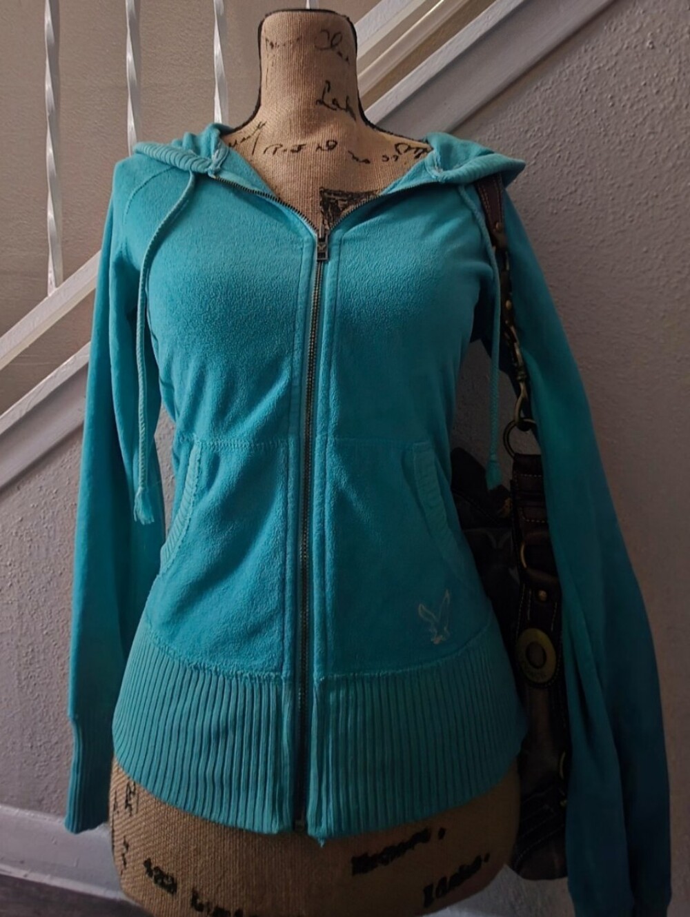 2000s American Eagle teal zip up hoodie Y2k Size Small